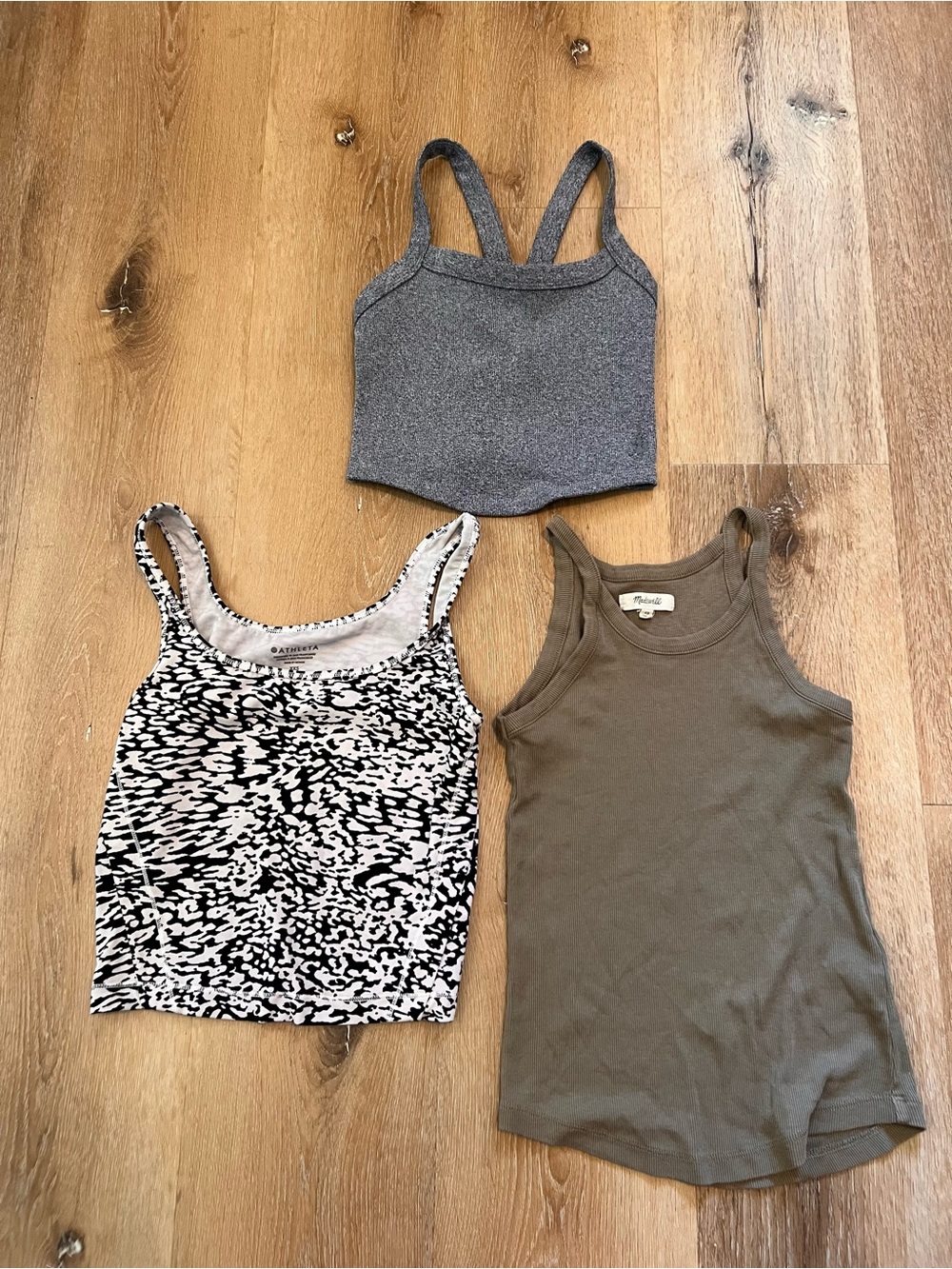 Bundle of 3 FP XS Athleta XXS Madewell XS Green Ribbed Cropped Tank Tops